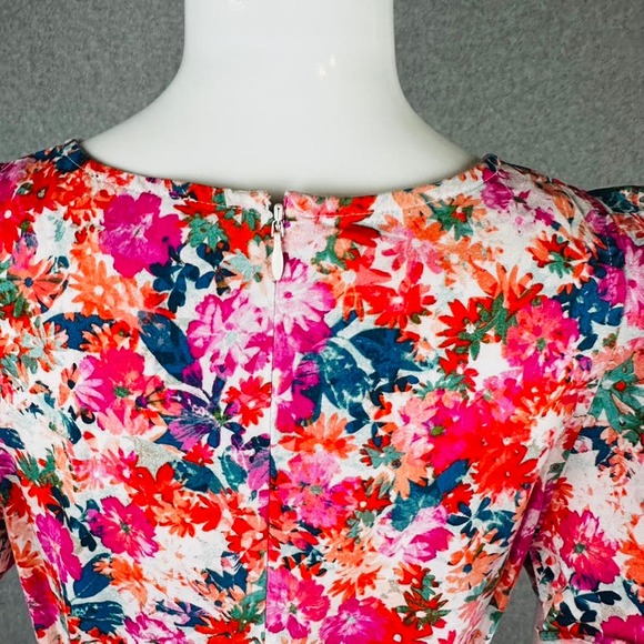 J. Crew Womans Sz 4 Mercantile Floral Dress Ruffle V Neck Pink Zip Stretch - Picture 10 of 10